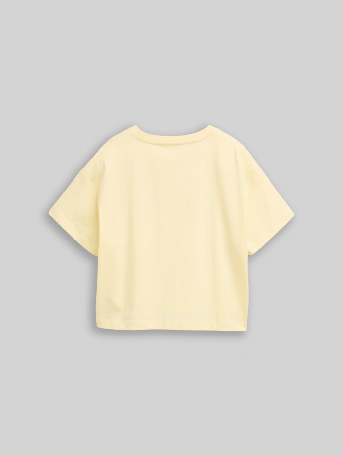 Tom Tailor Cropped T-Shirt mit Glitzer-Print - Light Yellow Tom Tailor Cropped T-Shirt mit Glitzer-Print - Light Yellow