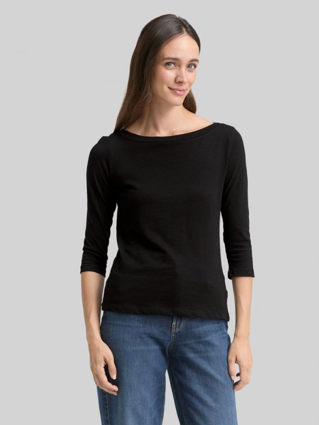 Tom Tailor Longsleeve mit 3/4-Arm aus Baumwolle - Deep Black Tom Tailor Longsleeve mit 3/4-Arm aus Baumwolle - Deep Black