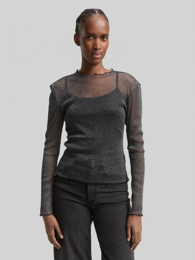 Tom Tailor Mesh Langarmshirt mit Glitzer-Effekt - Black With Silver Tom Tailor Mesh Langarmshirt mit Glitzer-Effekt - Black With Silver