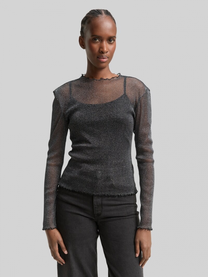 Tom Tailor Mesh Langarmshirt mit Glitzer-Effekt - Black With Silver Tom Tailor Mesh Langarmshirt mit Glitzer-Effekt - Black With Silver