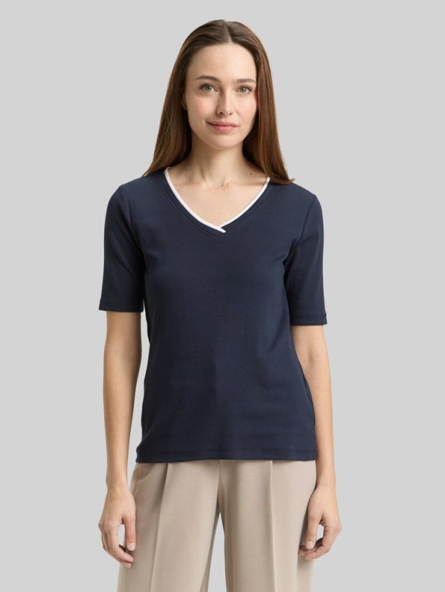 Tom Tailor Slim Fit T-Shirt mit V-Ausschnitt - Sky Captain Blue Tom Tailor Slim Fit T-Shirt mit V-Ausschnitt - Sky Captain Blue