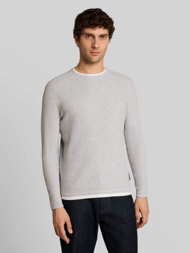Tom Tailor Strickpullover im 2-in-1-Look - Light Stone Grey Melange Tom Tailor Strickpullover im 2-in-1-Look - Light Stone Grey Melange