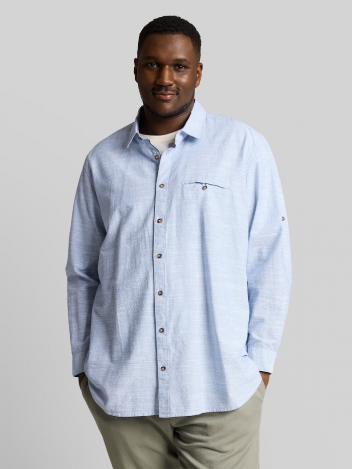 Tom Tailor Plus Size - Regular Fit Hemd mit Turn-Up-Funktion - Blue Petrol Structure Tom Tailor Plus Size - Regular Fit Hemd mit Turn-Up-Funktion - Blue Petrol Structure
