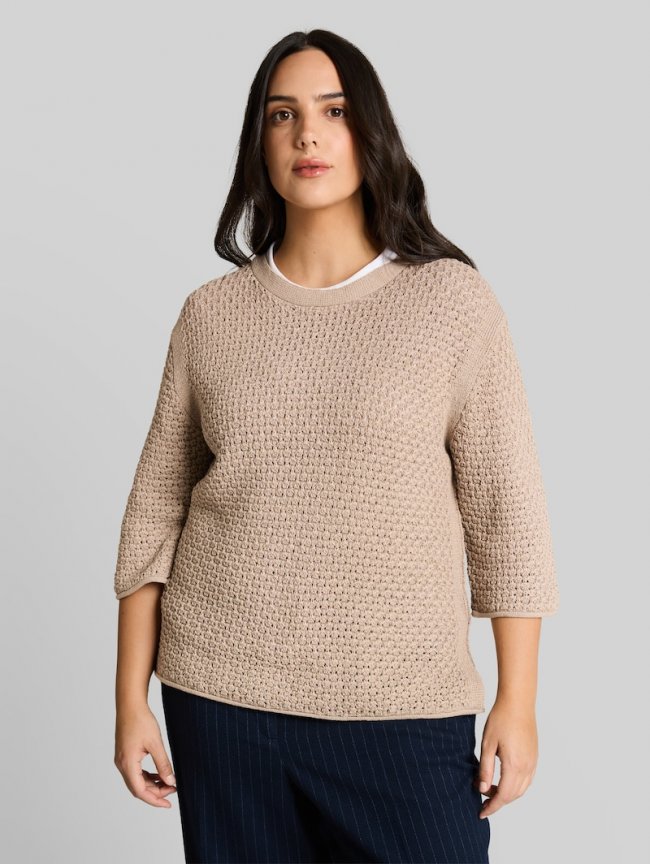 Tom Tailor Plus Size - Loose Fit Strickpullover mit Lochmuster - Soft Taupe Grey Tom Tailor Plus Size - Loose Fit Strickpullover mit Lochmuster - Soft Taupe Grey