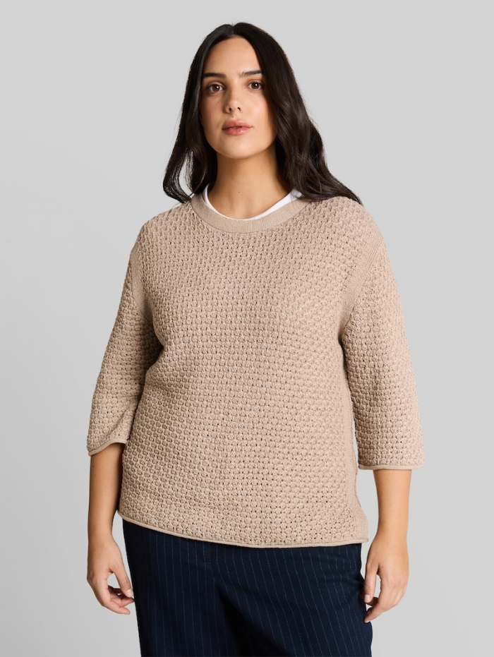 Tom Tailor Plus Size - Loose Fit Strickpullover mit Lochmuster - Soft Taupe Grey Tom Tailor Plus Size - Loose Fit Strickpullover mit Lochmuster - Soft Taupe Grey