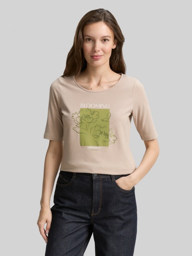 Tom Tailor T-Shirt mit Print - Soft Taupe Grey Tom Tailor T-Shirt mit Print - Soft Taupe Grey