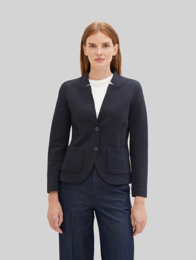 Tom Tailor Slim Fit Blazer mit Ottoman Struktur - Sky Captain Blue Tom Tailor Slim Fit Blazer mit Ottoman Struktur - Sky Captain Blue