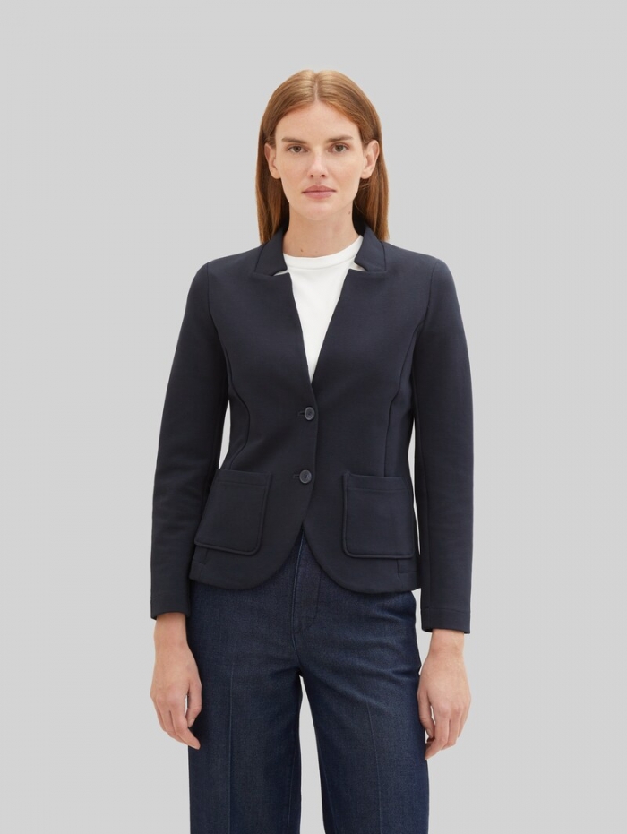 Tom Tailor Slim Fit Blazer mit Ottoman Struktur - Sky Captain Blue Tom Tailor Slim Fit Blazer mit Ottoman Struktur - Sky Captain Blue