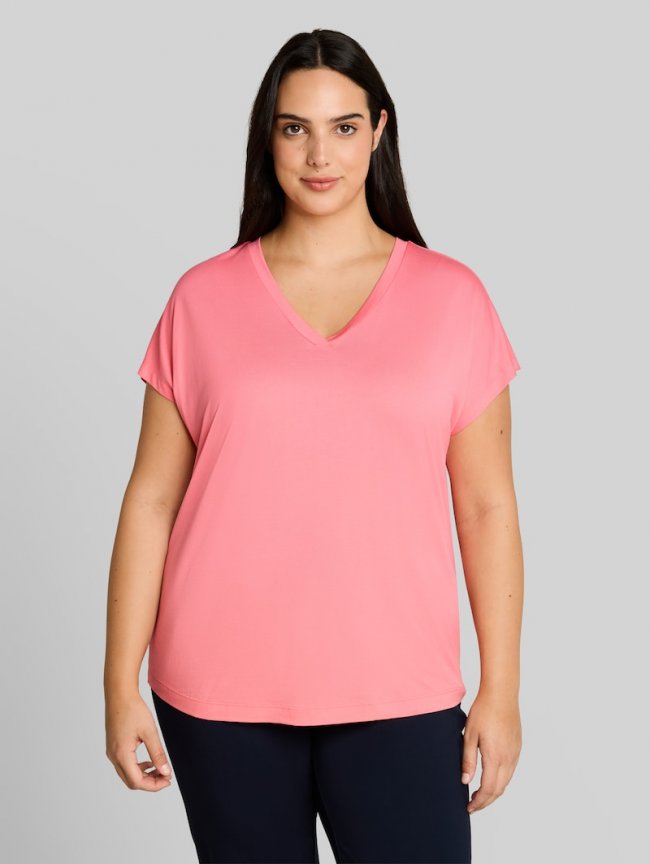 Tom Tailor Plus Size - T-Shirt mit V-Ausschnitt - Soft Fuchsia Pink Tom Tailor Plus Size - T-Shirt mit V-Ausschnitt - Soft Fuchsia Pink