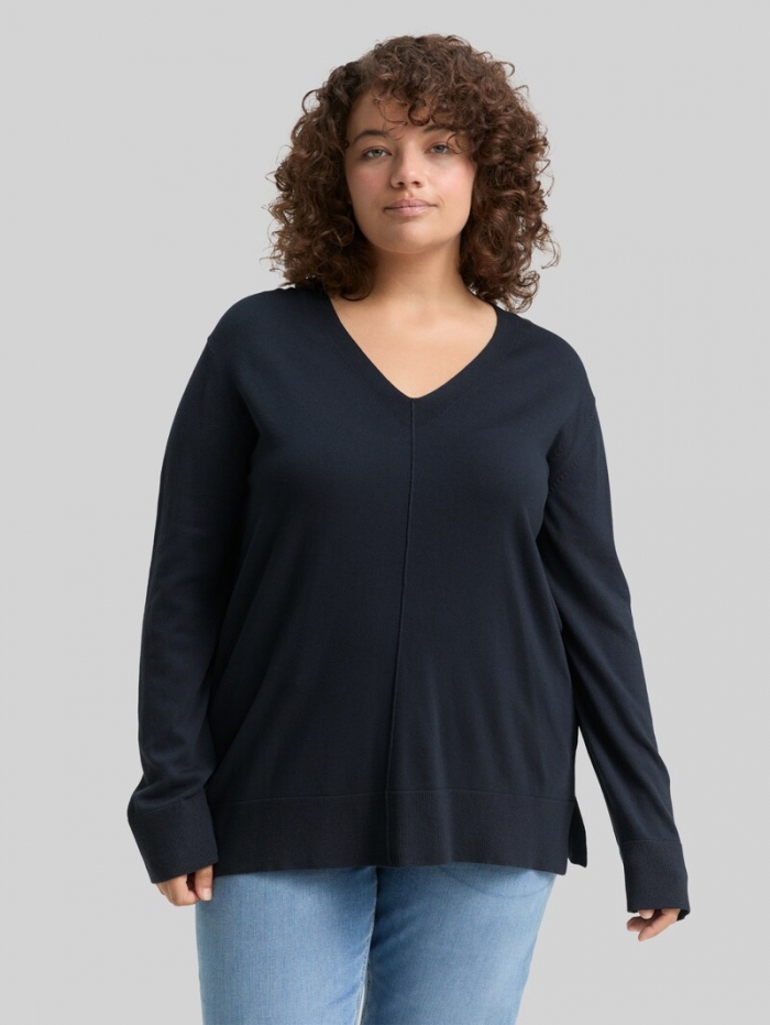 Tom Tailor Plus Size - Loose Fit Strickpullover - Lunar Eclipse