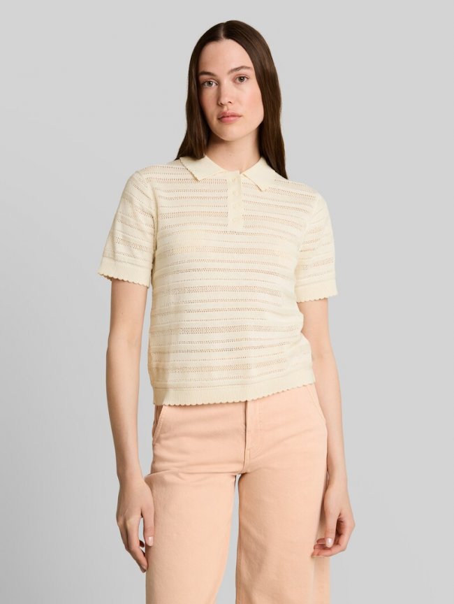 Tom Tailor Strick-Poloshirt mit Lochmuster - Dove White Tom Tailor Strick-Poloshirt mit Lochmuster - Dove White