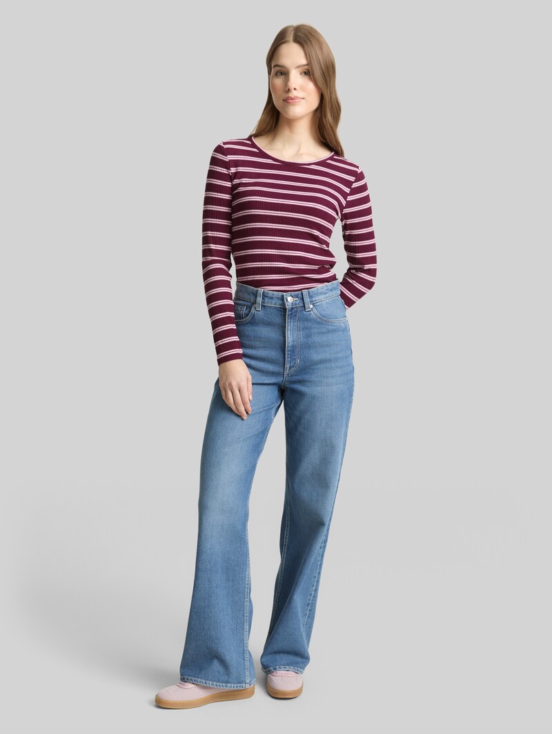 Tom Tailor Slim Fit Langarmshirt mit Rippstruktur - Red Pink Multicolor Stripe Tom Tailor Slim Fit Langarmshirt mit Rippstruktur - Red Pink Multicolor Stripe