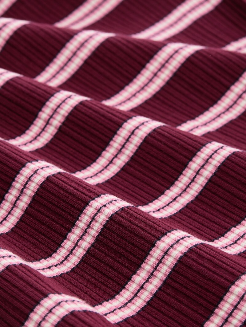 Tom Tailor Slim Fit Langarmshirt mit Rippstruktur - Red Pink Multicolor Stripe