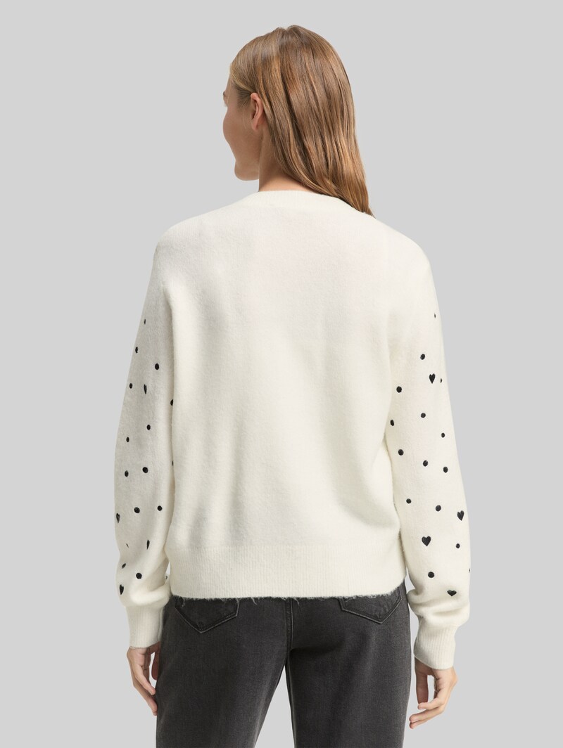 Tom Tailor Relaxed Fit Cardigan mit Stickereien - White Black Dots And Hearts