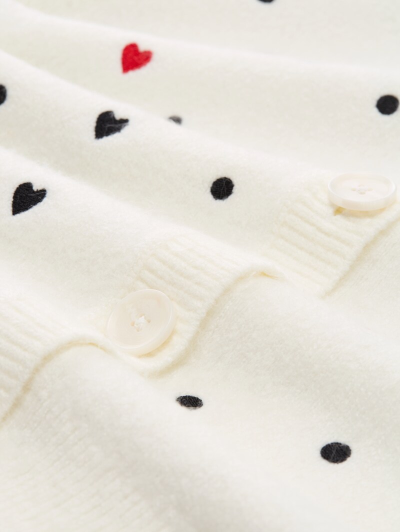 Tom Tailor Relaxed Fit Cardigan mit Stickereien - White Black Dots And Hearts