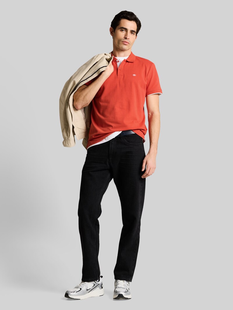 Tom Tailor Piqué Poloshirt mit Logo-Stickerei - Chili Orange