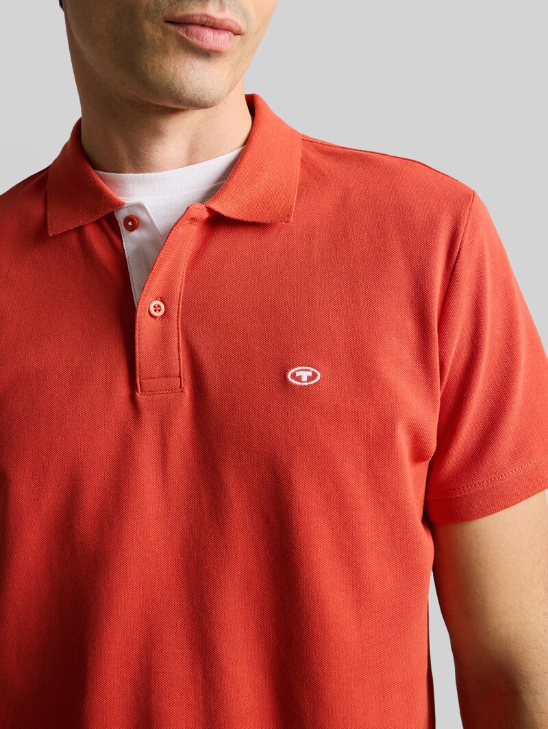 Tom Tailor Piqué Poloshirt mit Logo-Stickerei - Chili Orange