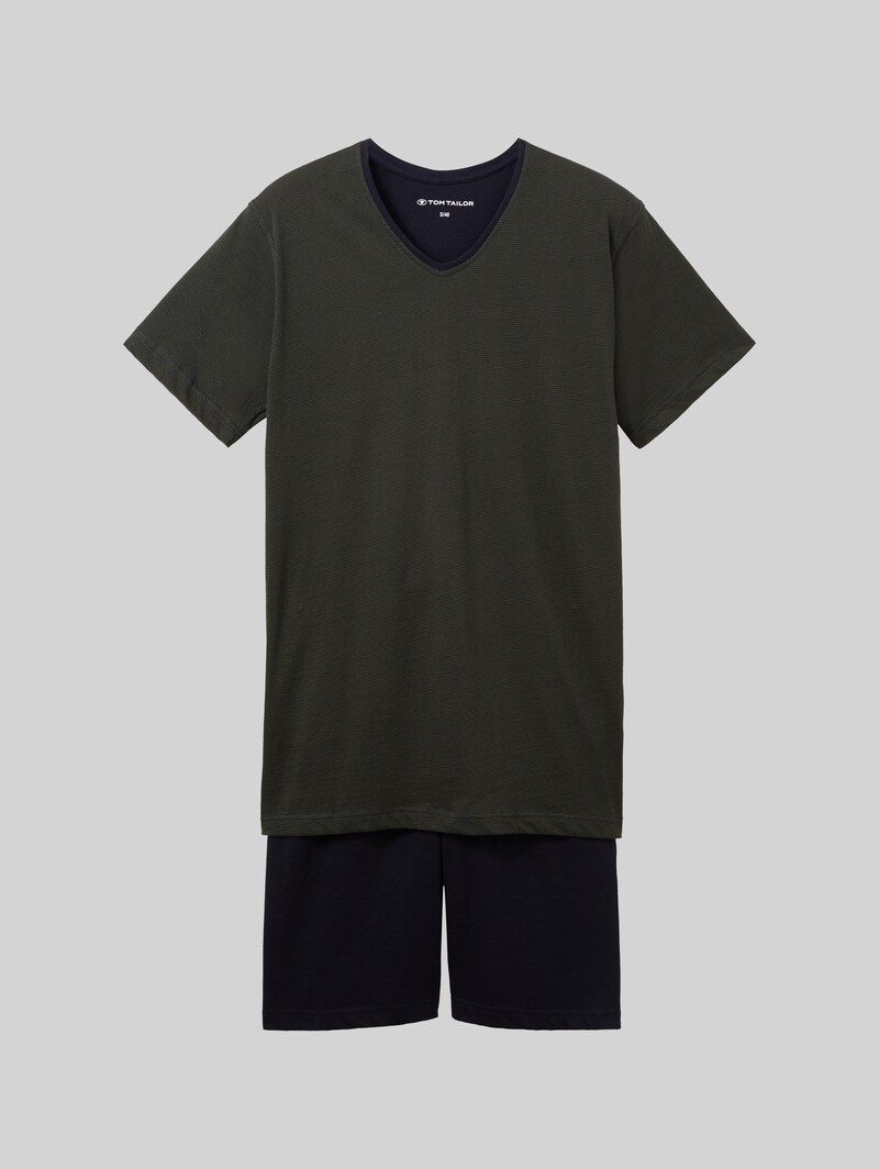 Tom Tailor Pyjama Shorty - Grün Dunkel Ringel