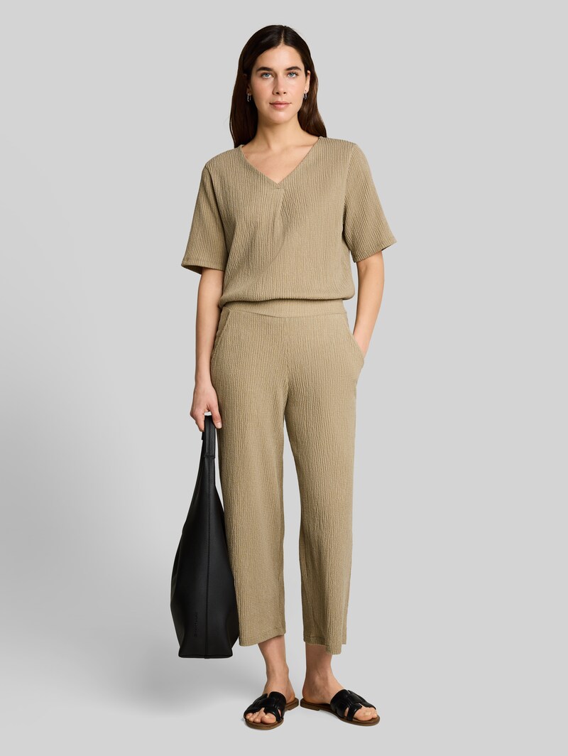Tom Tailor Crinkle Culotte Hose - Olive White Structure