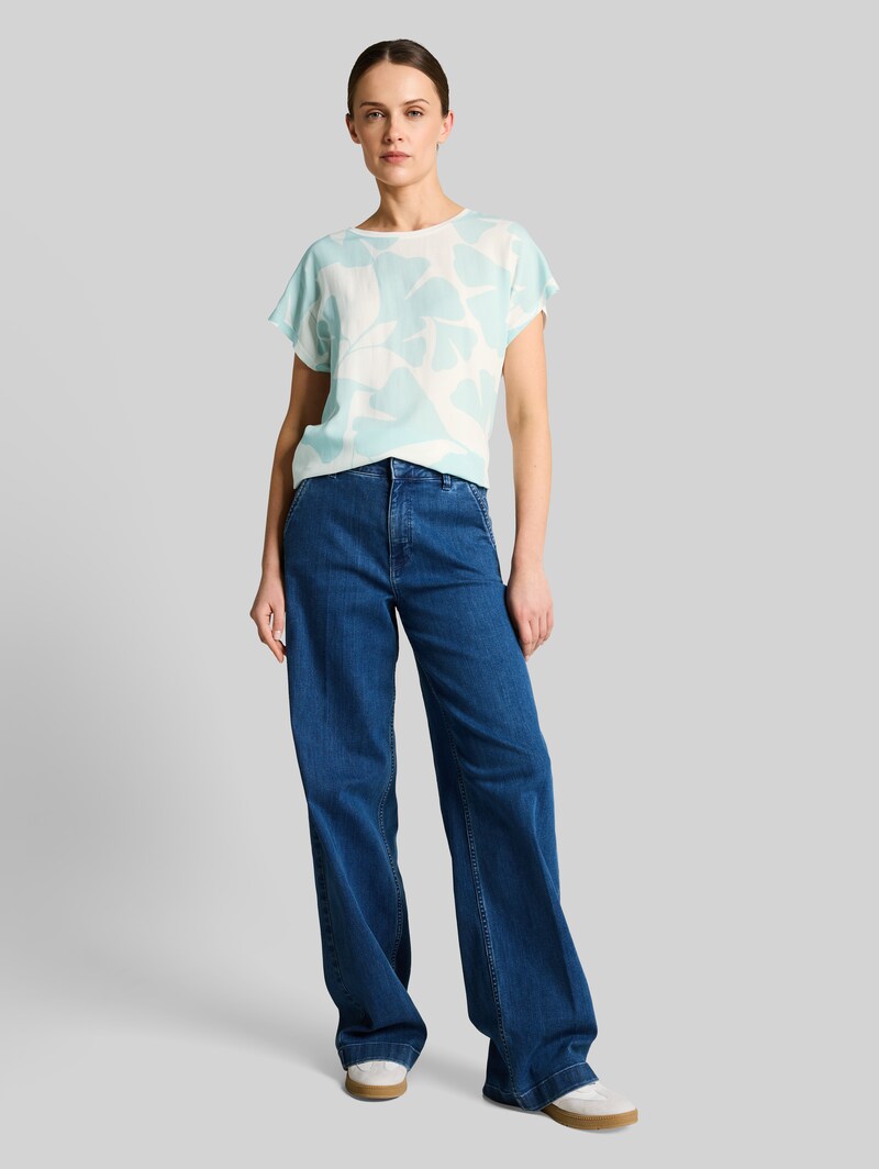 Tom Tailor T-Shirt im Material-Mix - Big Mint Ginkgo