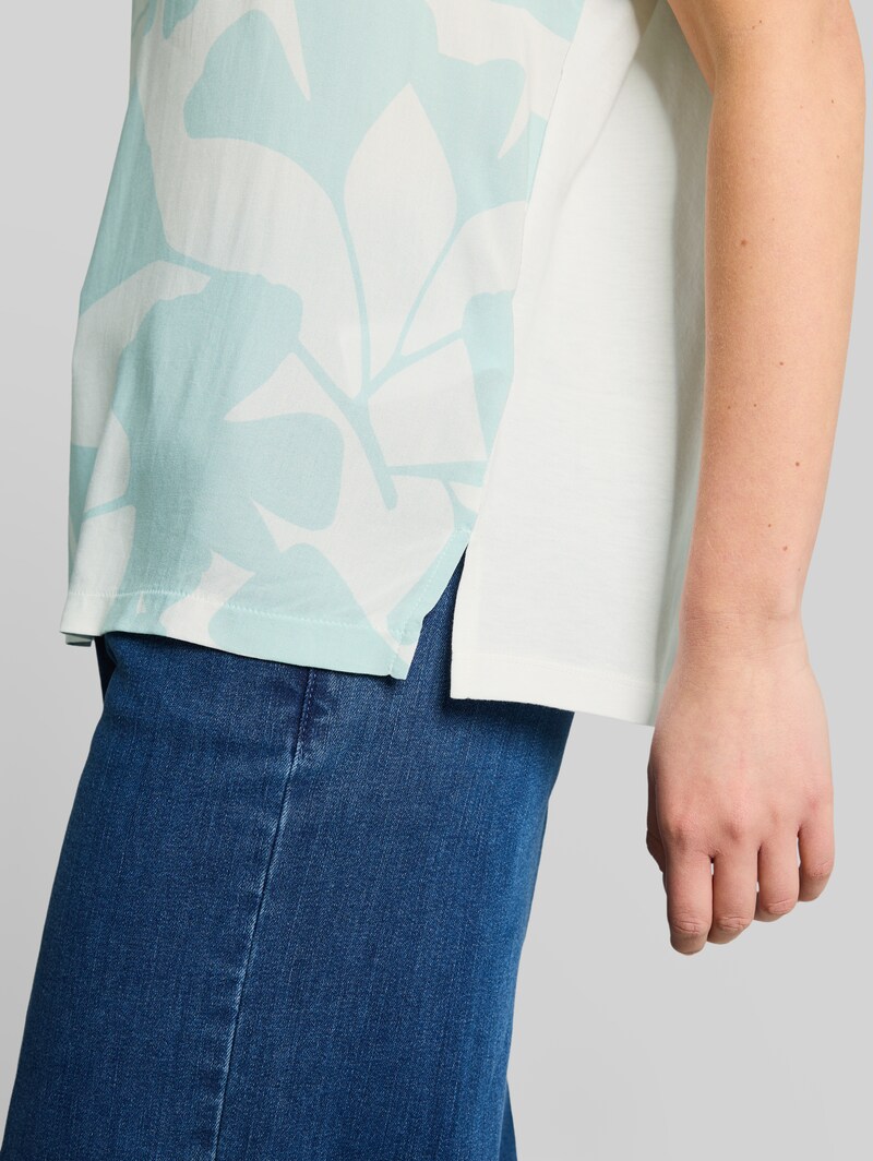 Tom Tailor T-Shirt im Material-Mix - Big Mint Ginkgo