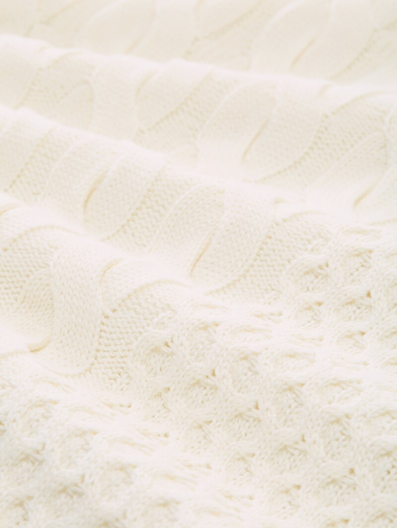 Tom Tailor Relaxed Fit Rollkragenpullover mit Zopfmuster - Wool White