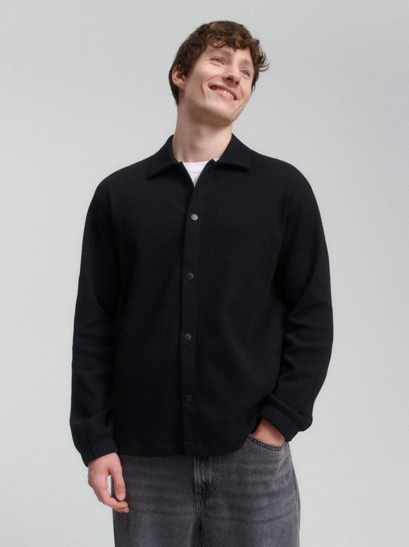 Tom Tailor Relaxed Fit Overshirt mit Waffelstruktur - Black