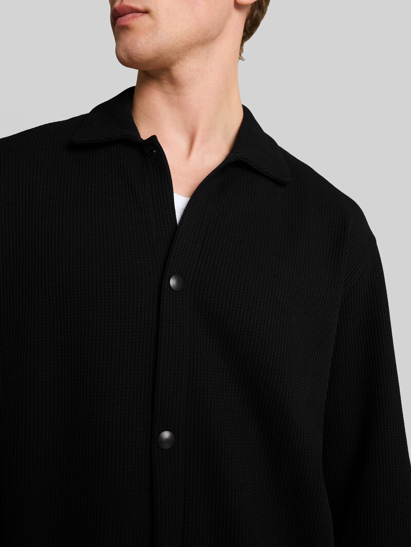 Tom Tailor Relaxed Fit Overshirt mit Waffelstruktur - Black
