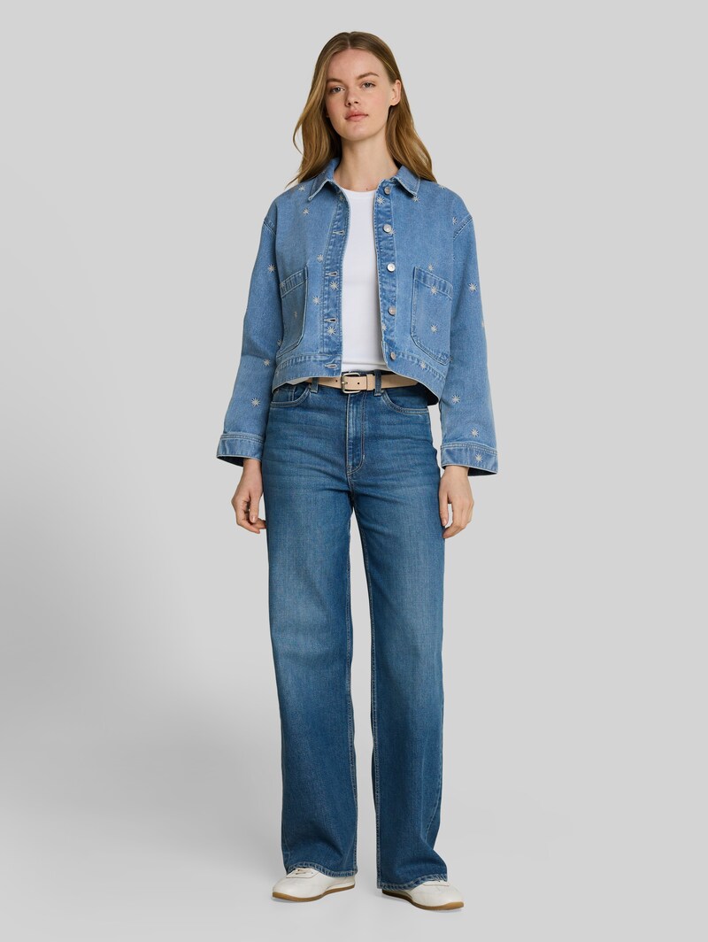 Tom Tailor Jeansjacke mit Stickereien - Blue White Daisy Embroidery