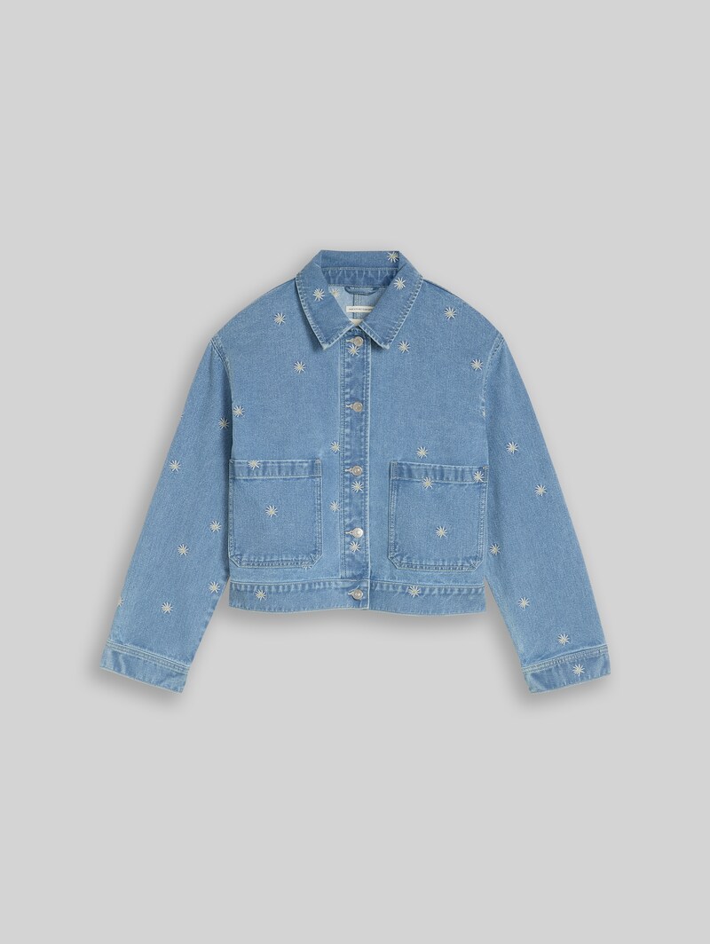 Tom Tailor Jeansjacke mit Stickereien - Blue White Daisy Embroidery