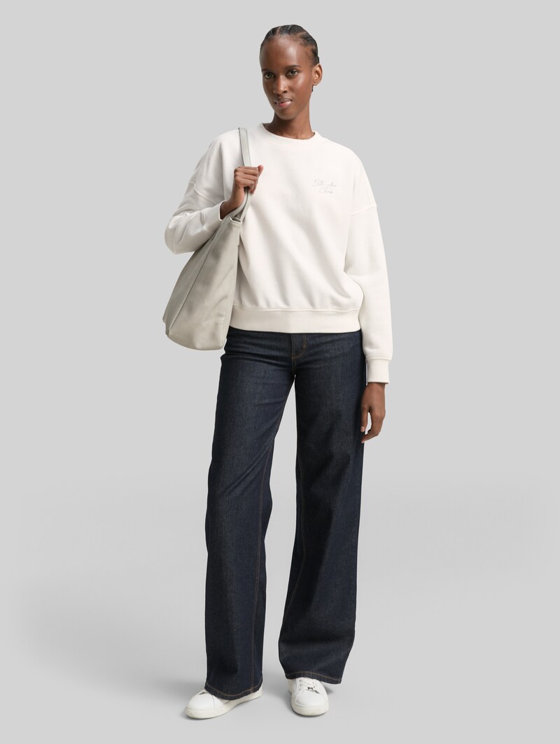 Tom Tailor Sweatshirt mit Glitzer-Stickerei - Off White