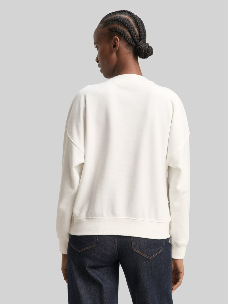 Tom Tailor Sweatshirt mit Glitzer-Stickerei - Off White