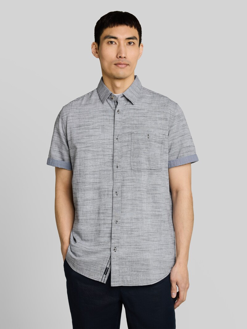 Tom Tailor Regular Fit Kurzarmhemd aus Baumwolle - Navy Horizontal Stripe Tom Tailor Regular Fit Kurzarmhemd aus Baumwolle - Navy Horizontal Stripe