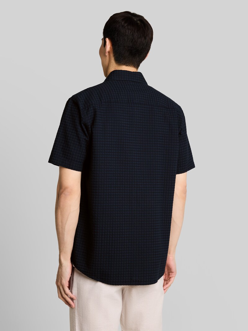 Tom Tailor Regular Fit Jacquard Kurzarmhemd aus Baumwolle - Sky Captain Blue