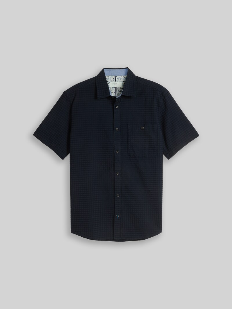 Tom Tailor Regular Fit Jacquard Kurzarmhemd aus Baumwolle - Sky Captain Blue
