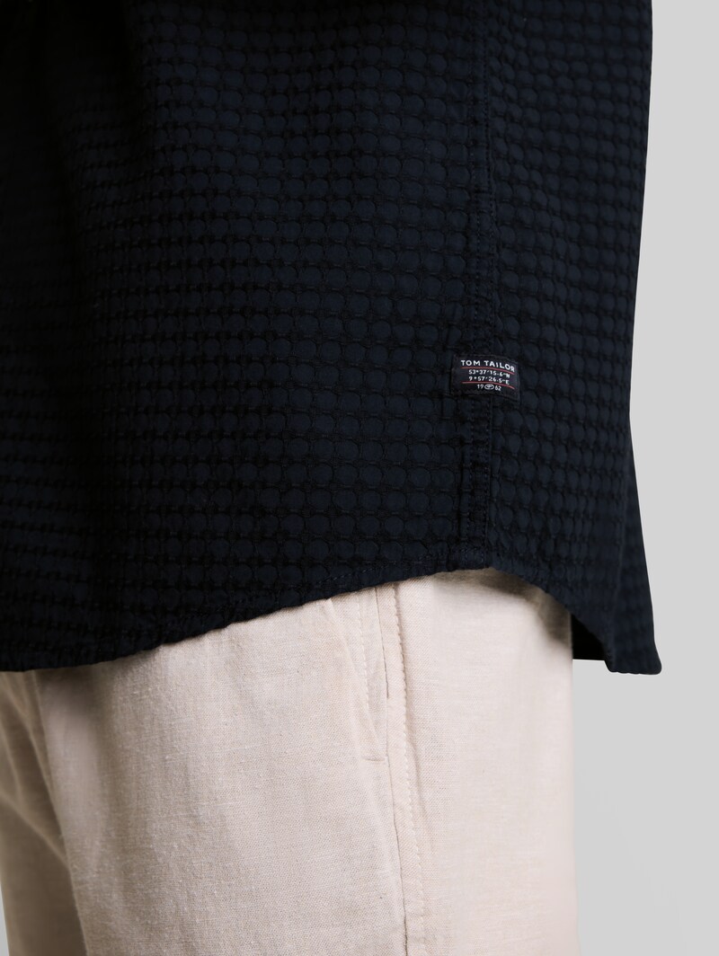 Tom Tailor Regular Fit Jacquard Kurzarmhemd aus Baumwolle - Sky Captain Blue