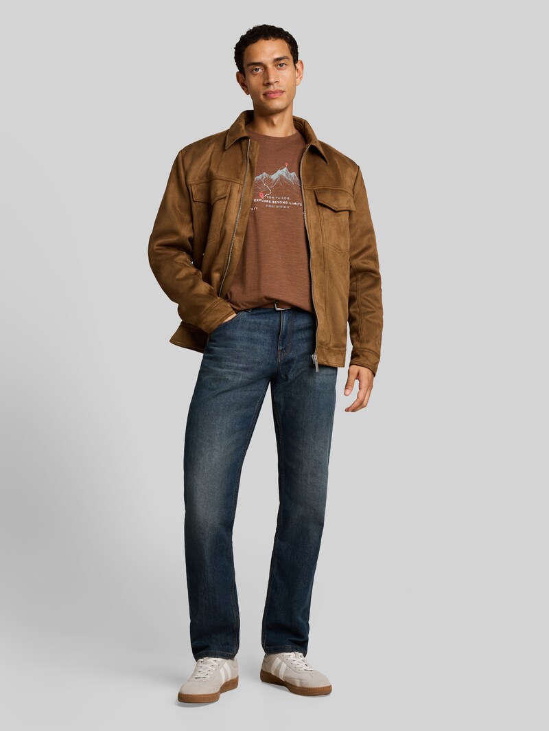 Tom Tailor T-Shirt mit Print - Brown Olive Injected Stripe