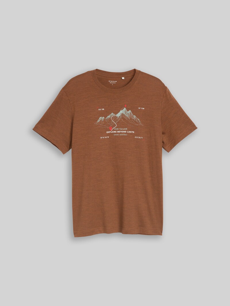 Tom Tailor T-Shirt mit Print - Brown Olive Injected Stripe
