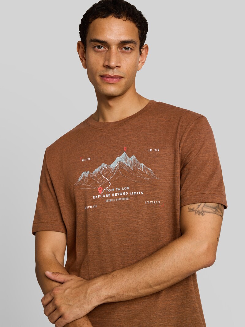 Tom Tailor T-Shirt mit Print - Brown Olive Injected Stripe