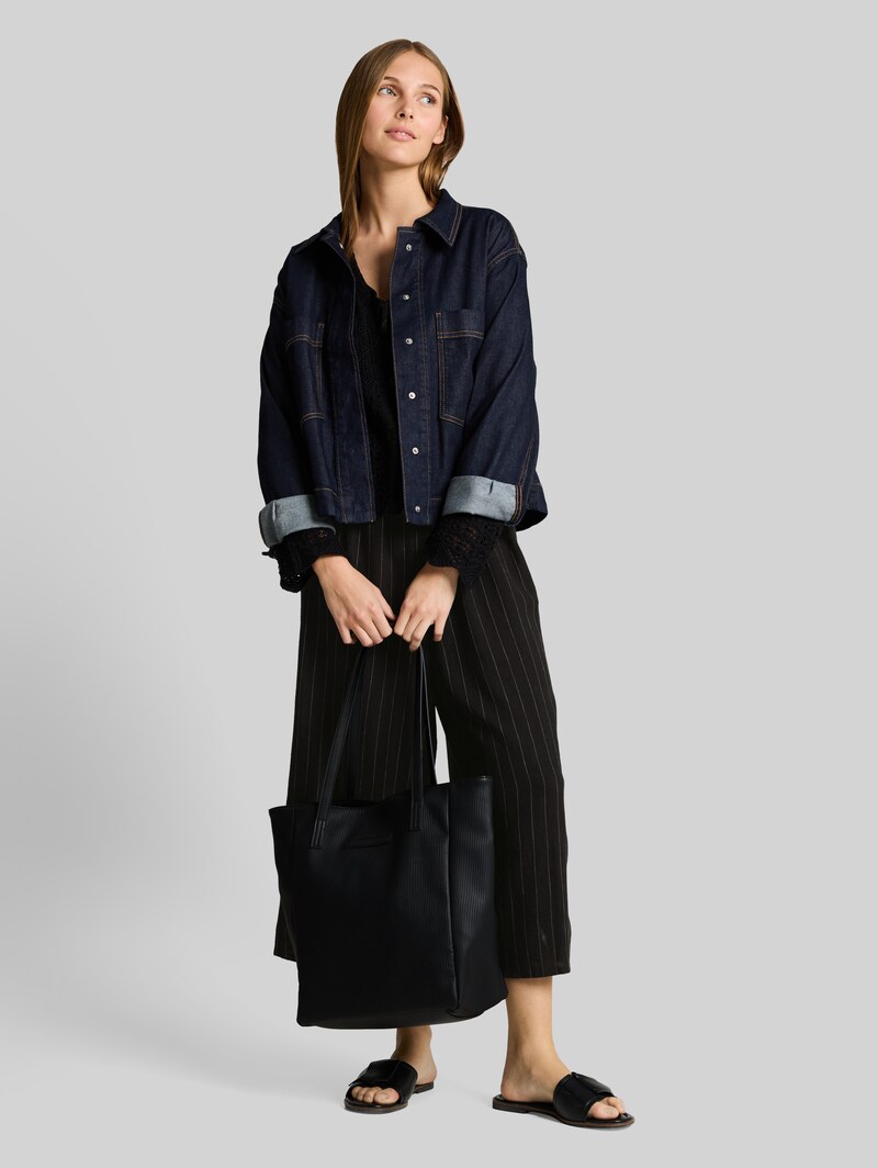 Tom Tailor Jumpsuit mit Leinenanteil - Black Beige Vertical Stripe