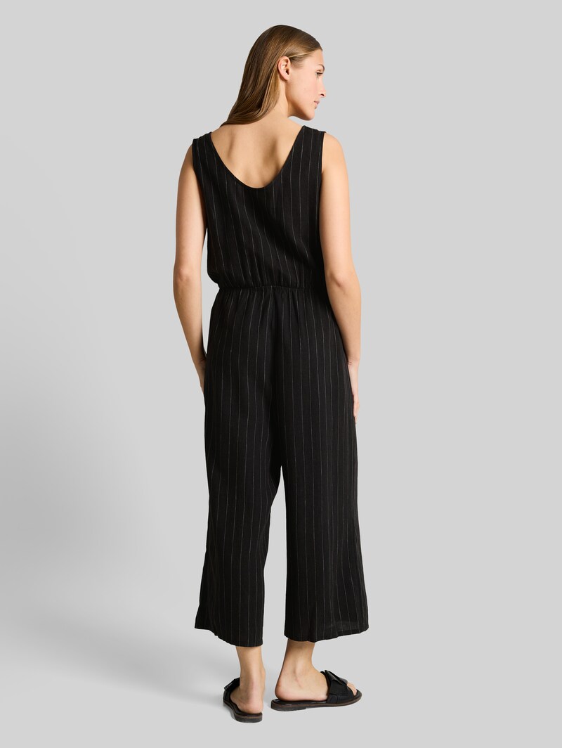 Tom Tailor Jumpsuit mit Leinenanteil - Black Beige Vertical Stripe