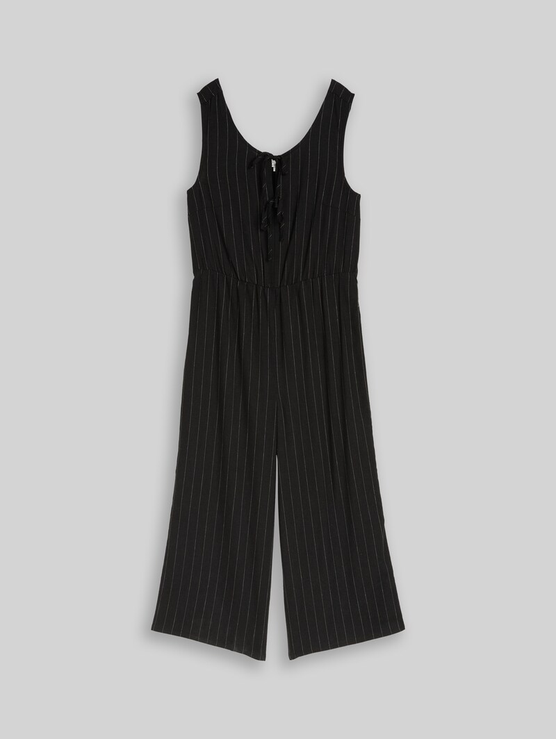 Tom Tailor Jumpsuit mit Leinenanteil - Black Beige Vertical Stripe