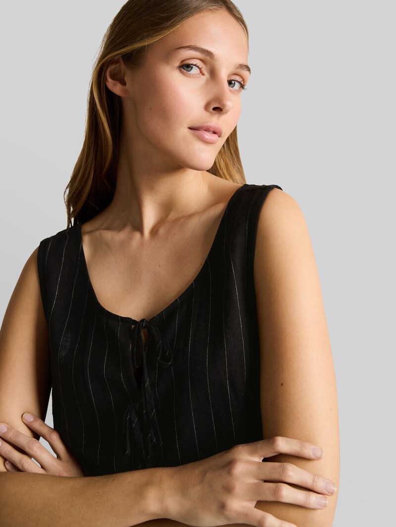Tom Tailor Jumpsuit mit Leinenanteil - Black Beige Vertical Stripe