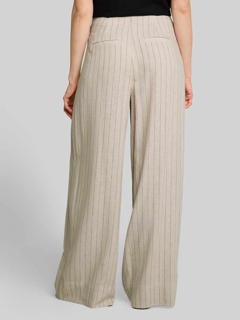 Tom Tailor Wide Leg Hose mit Leinenanteil - Beige Black Vertical Stripe