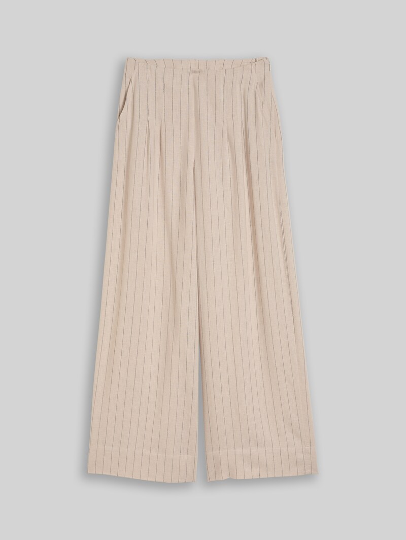Tom Tailor Wide Leg Hose mit Leinenanteil - Beige Black Vertical Stripe