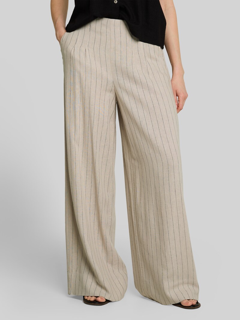 Tom Tailor Wide Leg Hose mit Leinenanteil - Beige Black Vertical Stripe
