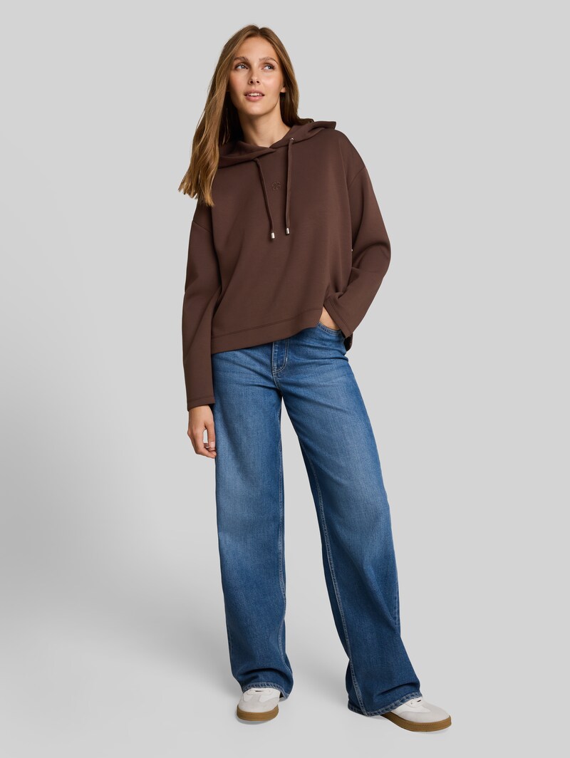 Tom Tailor Loose Fit Scuba Hoodie Sweatshirt mit Stickerei - Cool Dark Brown