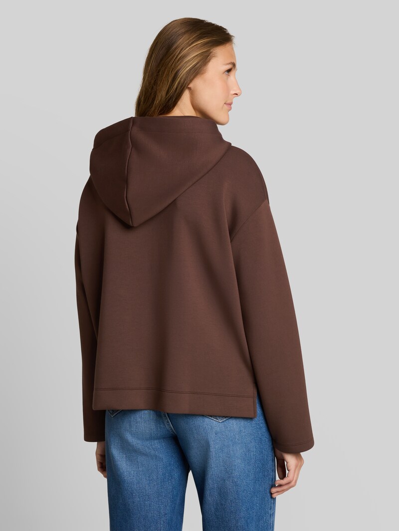 Tom Tailor Loose Fit Scuba Hoodie Sweatshirt mit Stickerei - Cool Dark Brown