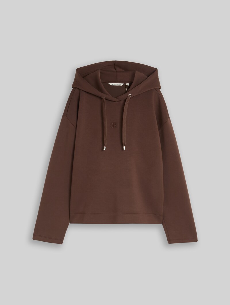 Tom Tailor Loose Fit Scuba Hoodie Sweatshirt mit Stickerei - Cool Dark Brown