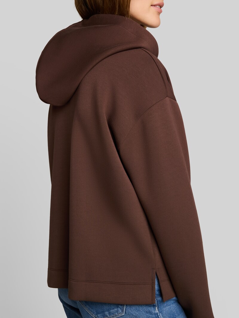 Tom Tailor Loose Fit Scuba Hoodie Sweatshirt mit Stickerei - Cool Dark Brown